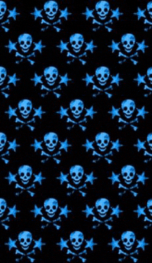 a black background with blue skulls and crossbones on it