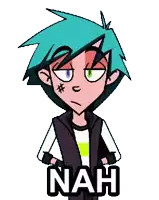 a cartoon character has the word nah written on his chest