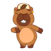 a cartoon illustration of a beaver wearing a hat and smiling