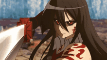 fighter red eyes scary black hair anime
