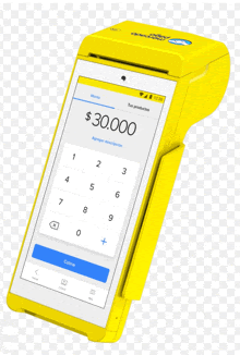 a yellow device with a screen that says $ 30.000