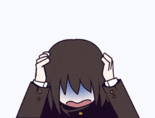 a cartoon drawing of a person holding their head with their hands