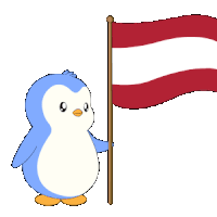 a blue and white penguin holding a red white and blue flag