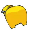 a yellow cartoon character with a helmet on is sitting on a white surface .