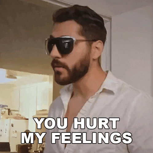 a man with a beard and sunglasses says you hurt my feelings