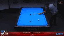 a pool table with a scoreboard that says griff 's