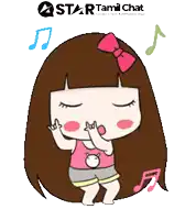 a cartoon of a girl with music notes around her and the words star tami chat