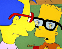 bart simpson is wearing glasses with a reflection of himself in the glasses