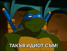 a cartoon of a teenage mutant ninja turtle with a caption that says takb idiot cm