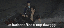 ur barber effed u uup dawgg written on a picture of a man and a woman
