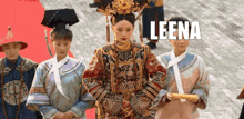a woman in a costume with the word leena on the bottom