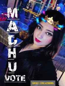 a woman with a crown on her head with the words mathu vote written on it