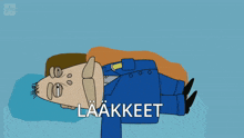 a cartoon of a man with a mustache and the word laakkeet