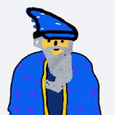a drawing of a man with a beard and a blue hat