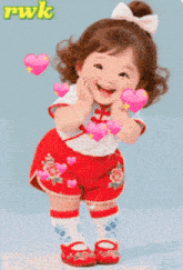 a picture of a little girl with hearts around her and the words rwk above her