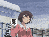 a girl in a school uniform holds up a sign that says " true " on it