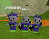 three cartoon characters with the number 2 on their outfits