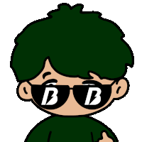 a cartoon character with green hair and sunglasses with the letter b on them