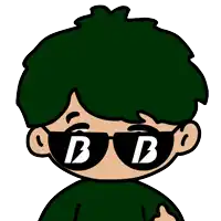a cartoon character with green hair and sunglasses with the letter b on them