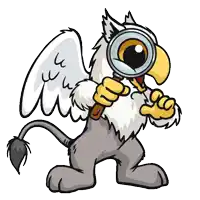 a cartoon griffin is holding a magnifying glass in its hand