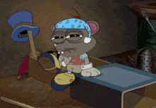 a cartoon mouse wearing a top hat and a bandana
