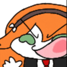 a close up of a cartoon character with a hat and tie