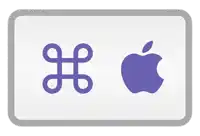 a purple apple logo sits next to a purple slash symbol
