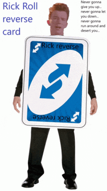 a rick roll reverse card is being held by a person