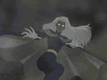 a cartoon character with gray hair and blue eyes is holding a lightning bolt