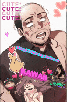 a poster with a man and a girl that says kawaii on it