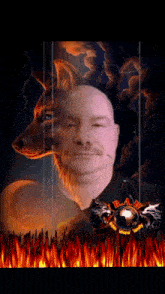 a picture of a man with a wolf in the background and the word ram on the bottom right