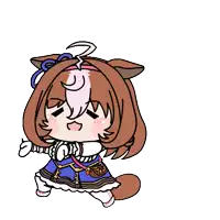 a cartoon drawing of a girl with brown hair and ears wearing a blue dress
