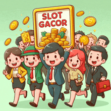 a group of people are holding up a sign that says slot gacor