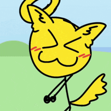 a yellow stick figure with horns and wings is making a face