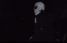 a skeleton is projected on a black surface in the dark .