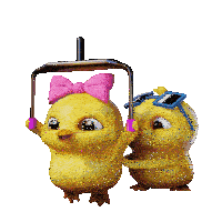 a cartoon chick with a pink bow and sunglasses