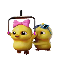 a cartoon chick with a pink bow and sunglasses