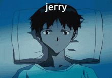 jerry is the name written on the head of a boy