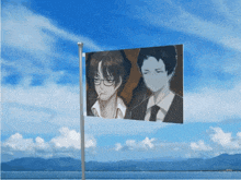 a flag with a picture of a man smoking a cigarette