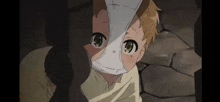 a young boy is wearing a panties over his face .