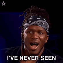 a man with dreadlocks and a bandana on his head says " this before "