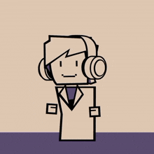 an illustration of a man wearing headphones and a suit