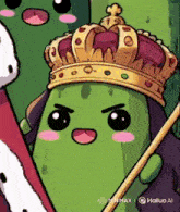 a cartoon cactus wearing a crown and holding a sword