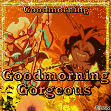 a good morning gorgeous greeting card with a cartoon character