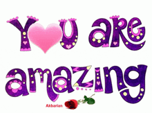 a purple sign that says you are amazing with a pink heart