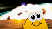 a cartoon character with big eyes and a smiling face