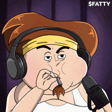 a cartoon of a man wearing headphones and smoking a cigarette with the name $ fatty above him