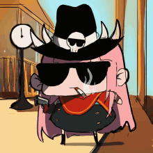 a cartoon character wearing a skull hat and sunglasses smoking a cigarette
