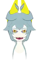 a drawing of a girl with yellow eyes and a yellow horn on her head