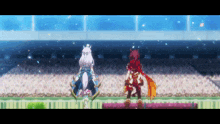 a couple of anime characters standing next to each other